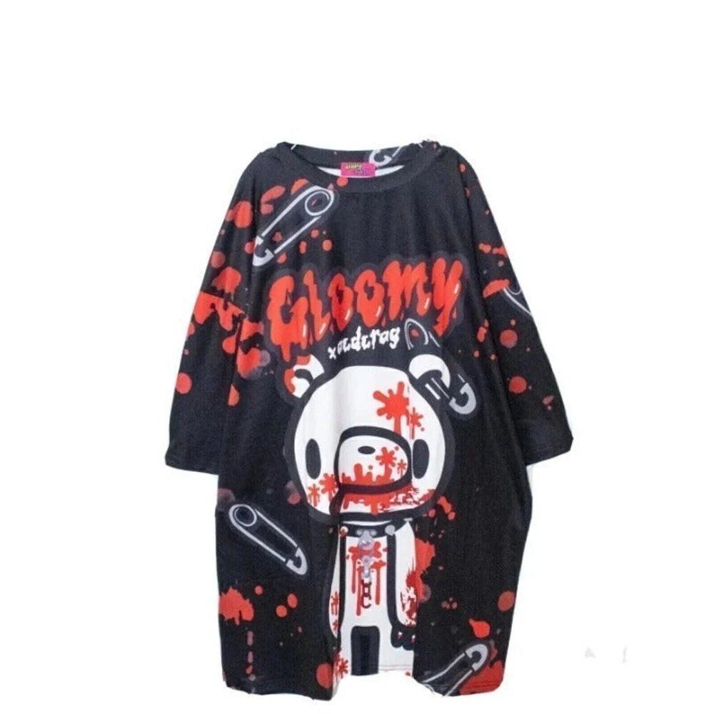 Gloomy Bear Black & Red Safety Pin Pastel Kawaii Punk Emo XXL Tshirt Uni…
